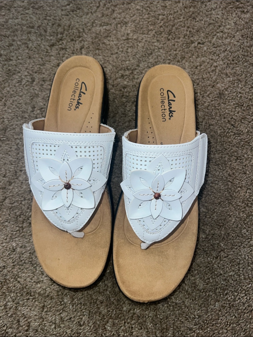 Clarks Merliah2 Kyla White Floral Slip-On Sandals for Women